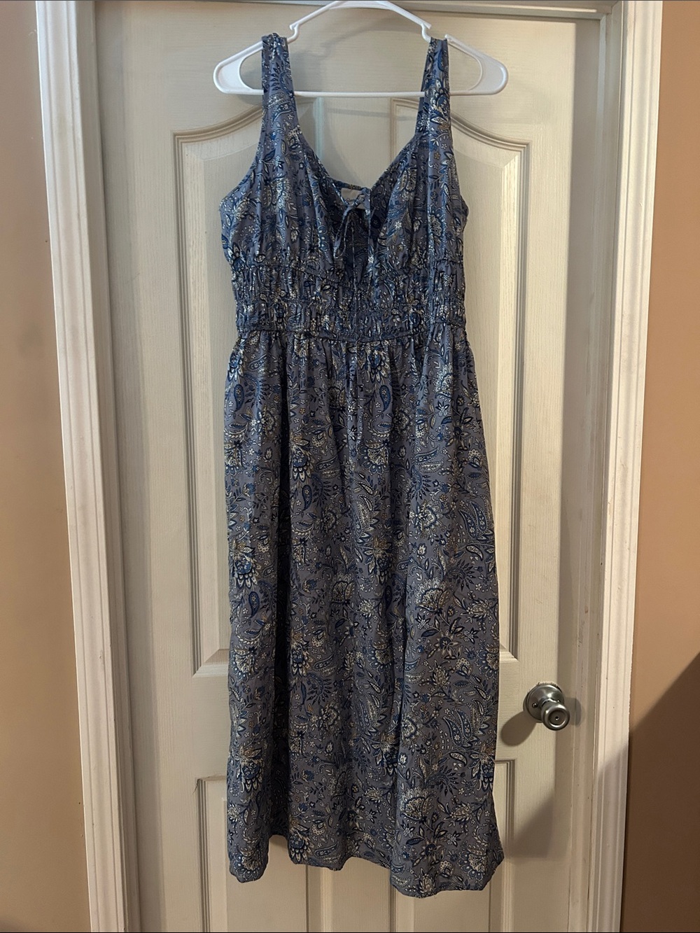 Universal Thread Blue Paisley Midi Dress with Smocked Waist